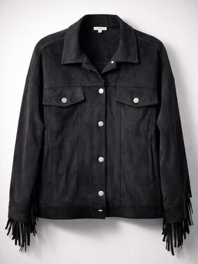 NWT Western & Boho Faux Suede Fringe Shacket - Black Jodifl